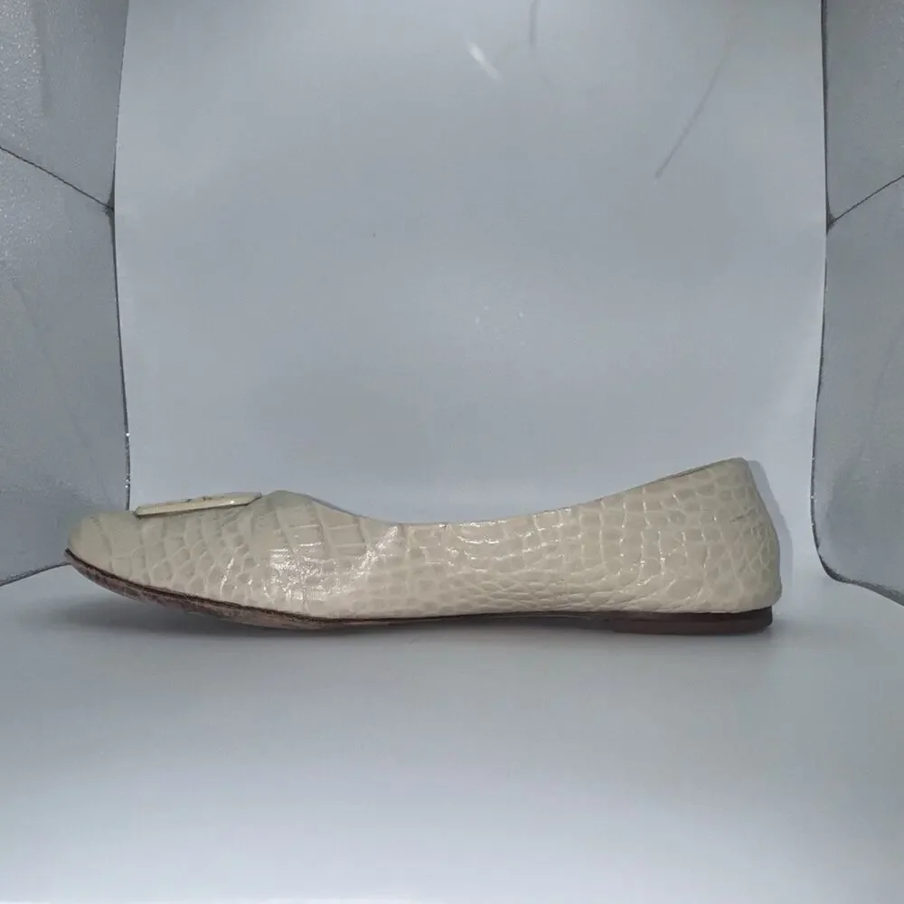Tory Burch Georgia Ballet Flats Ivory Croc Embossed Logo Womens 10.5M